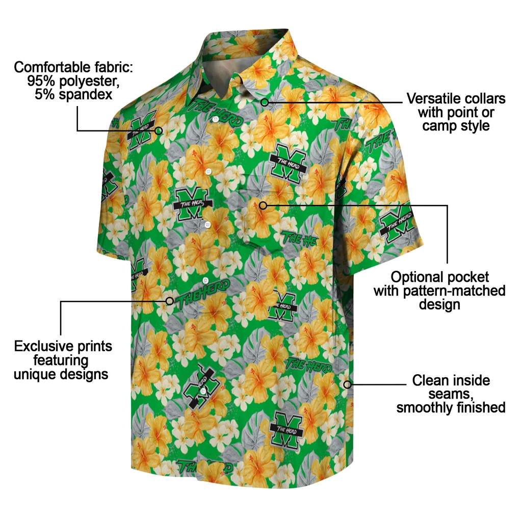 Marshall Thundering Herd Hawaiian Shirt - Hibiscus Tropics marshall thundering herd hibiscus tropics green yellow hawaiian shirts new arrival