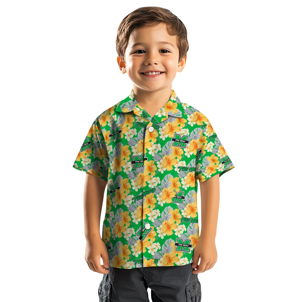 Marshall Thundering Herd Hawaiian Shirt - Hibiscus Tropics marshall thundering herd hibiscus tropics green yellow hawaiian shirts top rated