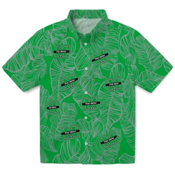 marshall thundering herd leaf outline green hawaiian shirts best selling
