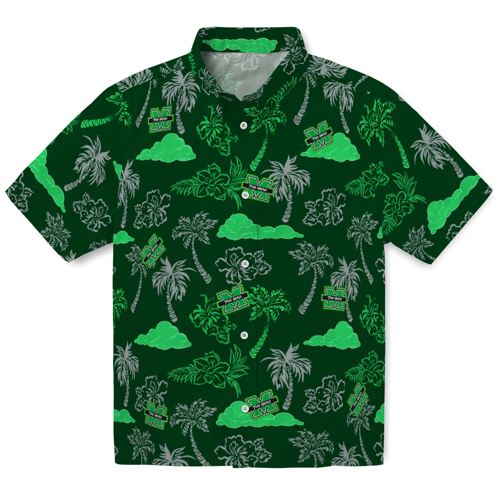Marshall Thundering Herd Hawaiian Shirt - Palm And Clouds marshall thundering herd palm and clouds green hawaiian shirts best selling