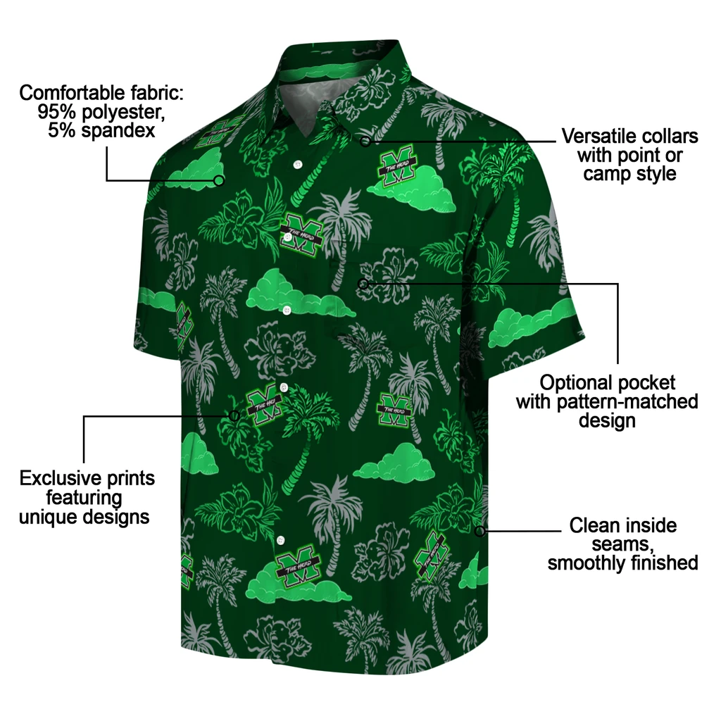 Marshall Thundering Herd Hawaiian Shirt - Palm And Clouds marshall thundering herd palm and clouds green hawaiian shirts new arrival