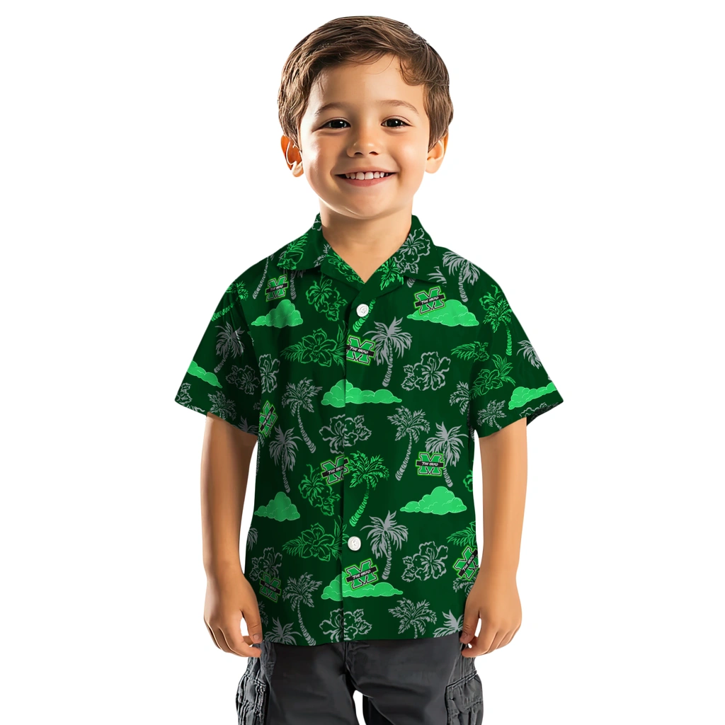 Marshall Thundering Herd Hawaiian Shirt - Palm And Clouds marshall thundering herd palm and clouds green hawaiian shirts top rated