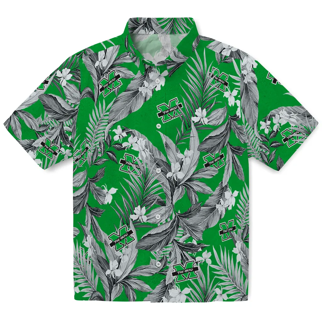 Marshall Thundering Herd Hawaiian Shirt - Palm Leaves marshall thundering herd palm leaves green hawaiian shirts best selling