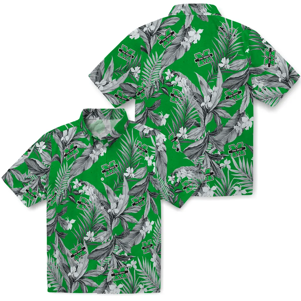 Marshall Thundering Herd Hawaiian Shirt - Palm Leaves marshall thundering herd palm leaves green hawaiian shirts high quality