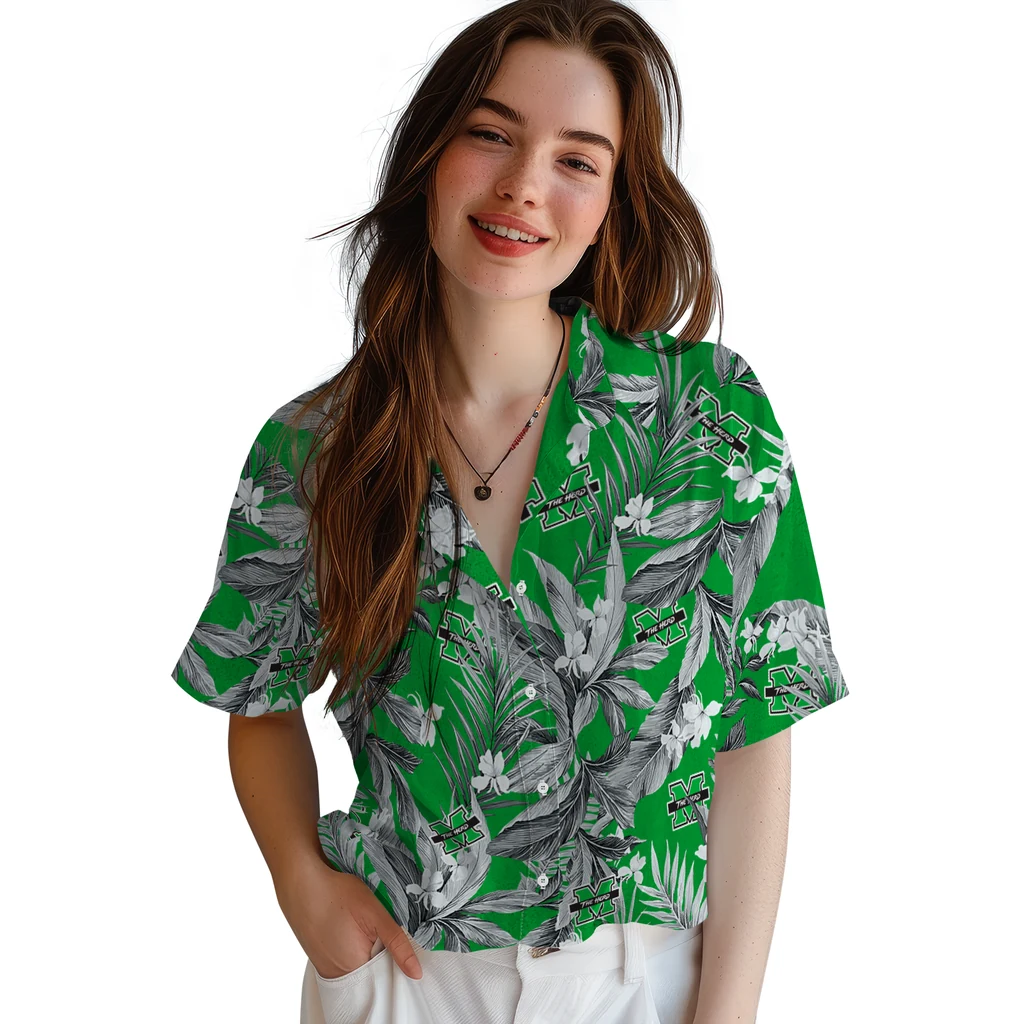 Marshall Thundering Herd Hawaiian Shirt - Palm Leaves marshall thundering herd palm leaves green hawaiian shirts latest model