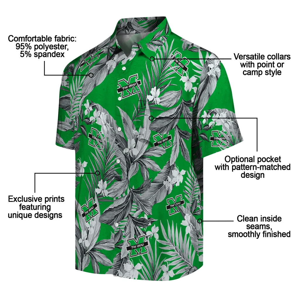 Marshall Thundering Herd Hawaiian Shirt - Palm Leaves marshall thundering herd palm leaves green hawaiian shirts new arrival