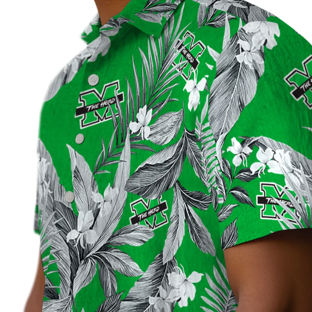 Marshall Thundering Herd Hawaiian Shirt - Palm Leaves marshall thundering herd palm leaves green hawaiian shirts trendy
