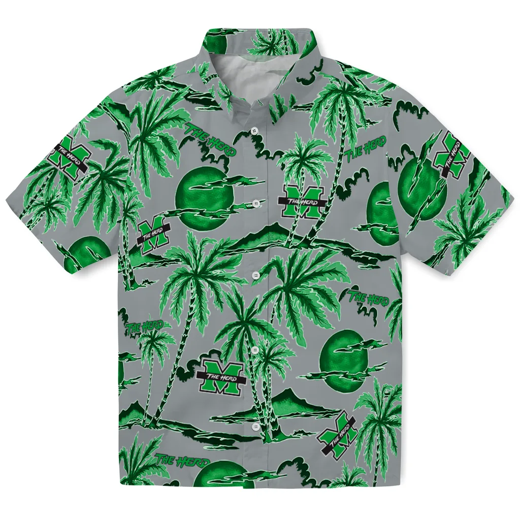 Marshall Thundering Herd Hawaiian Shirt - Palm Sunset marshall thundering herd palm sunset hawaiian shirts best selling