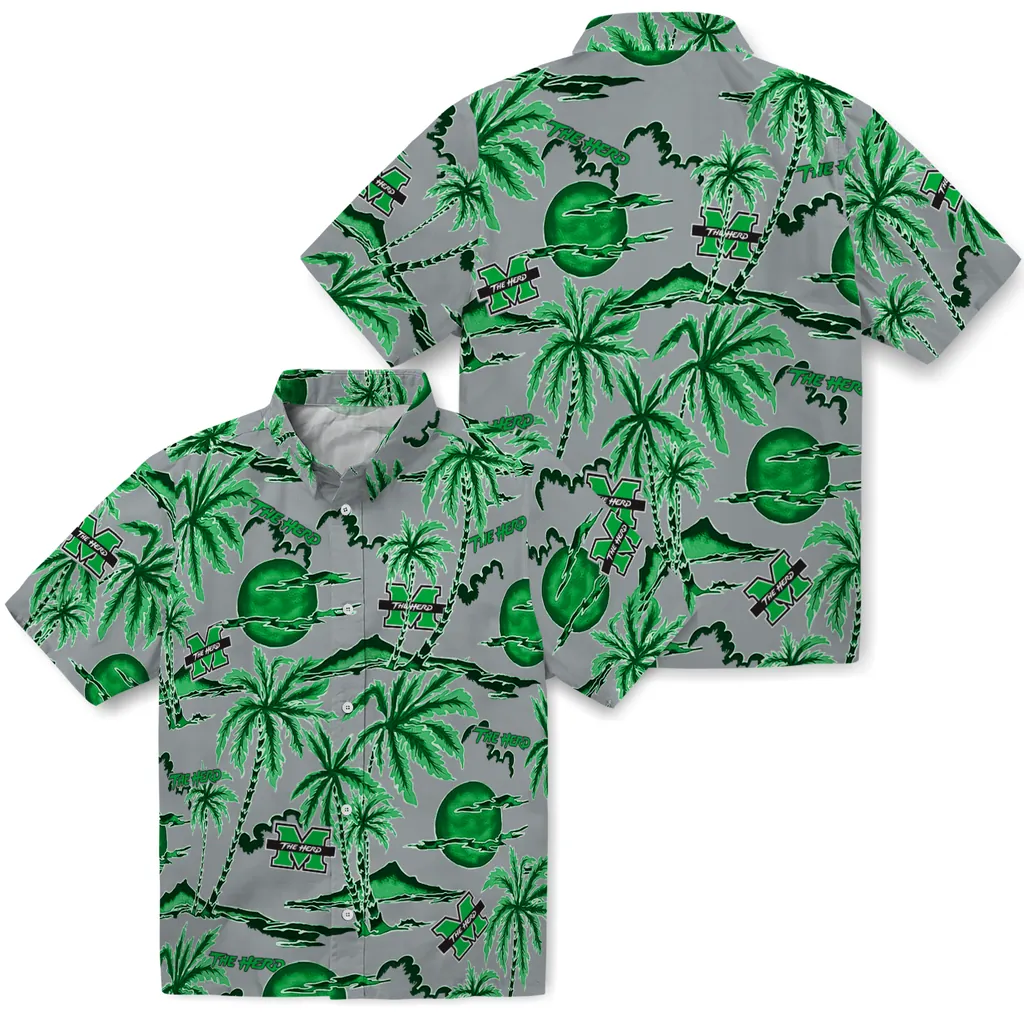 Marshall Thundering Herd Hawaiian Shirt - Palm Sunset marshall thundering herd palm sunset hawaiian shirts high quality