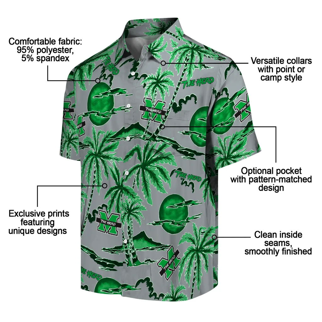 Marshall Thundering Herd Hawaiian Shirt - Palm Sunset marshall thundering herd palm sunset hawaiian shirts new arrival