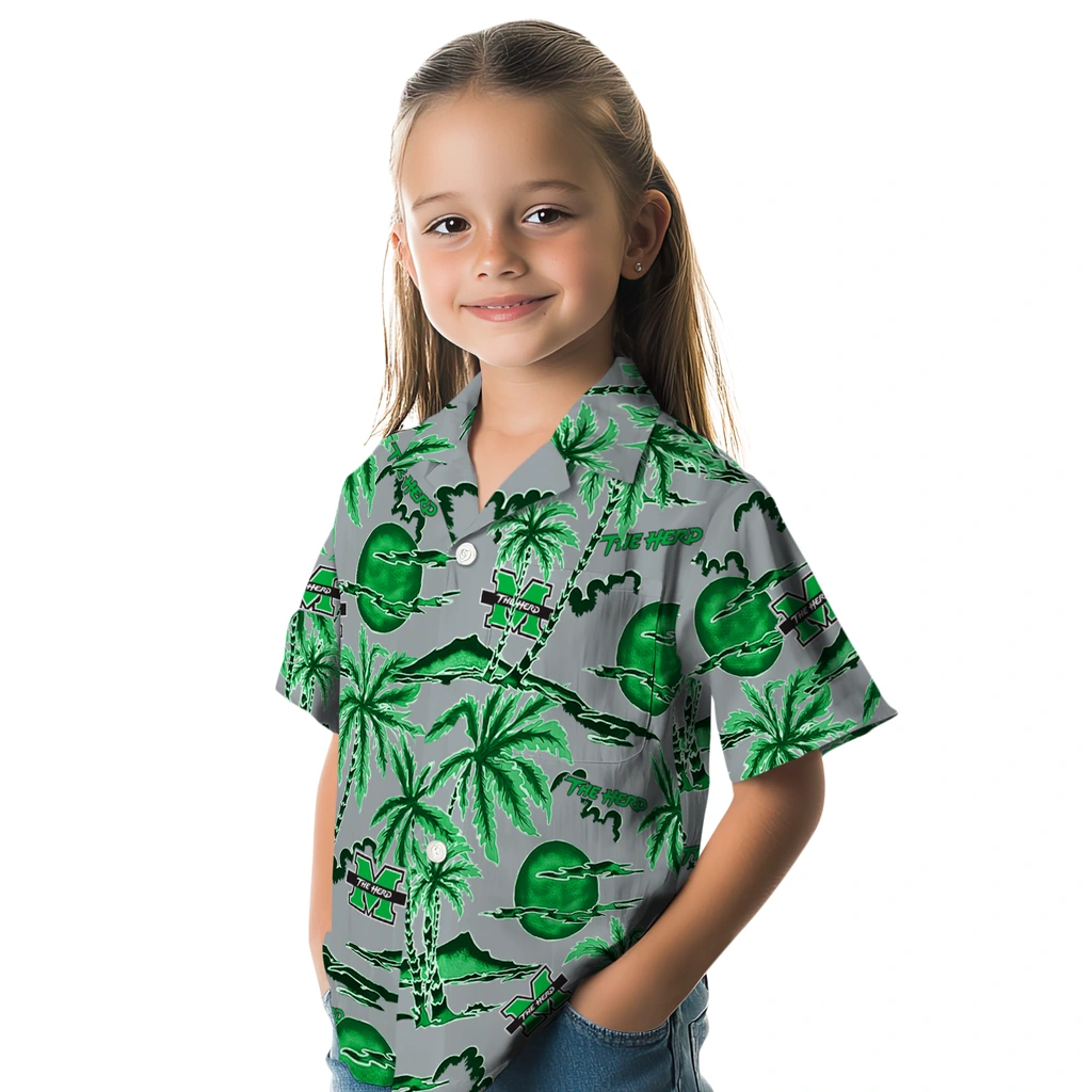 Marshall Thundering Herd Hawaiian Shirt - Palm Sunset marshall thundering herd palm sunset hawaiian shirts premium grade
