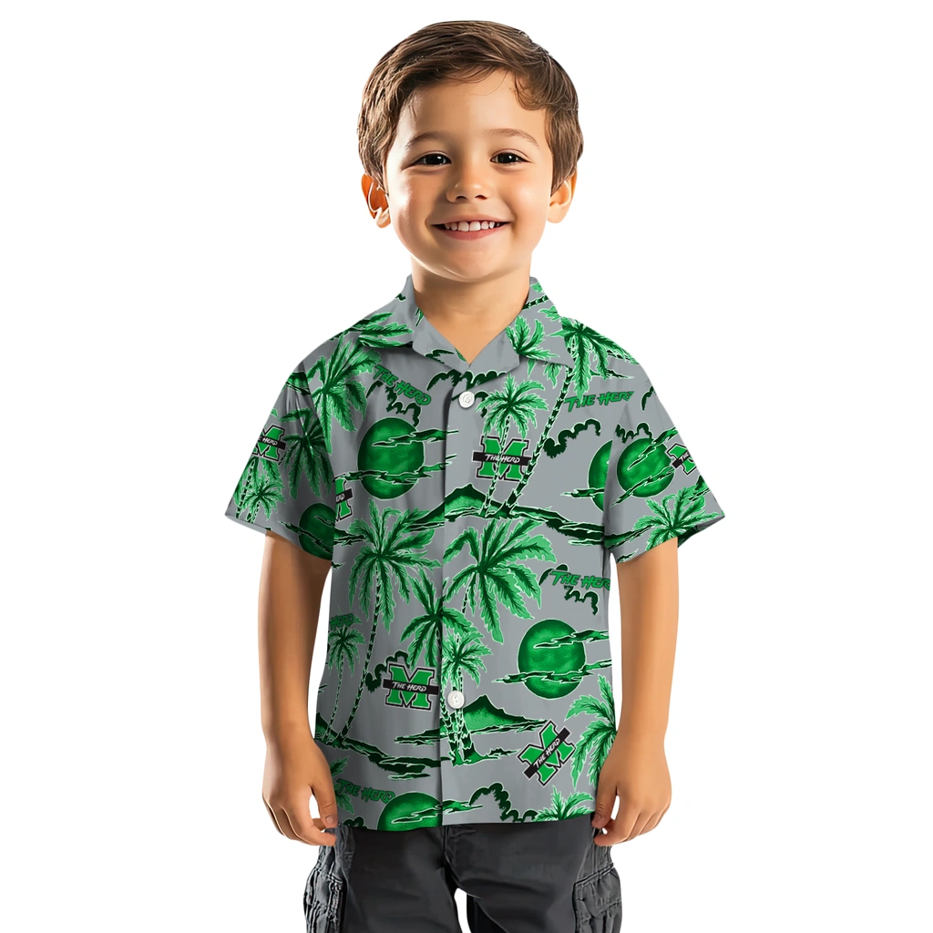 Marshall Thundering Herd Hawaiian Shirt - Palm Sunset marshall thundering herd palm sunset hawaiian shirts top rated