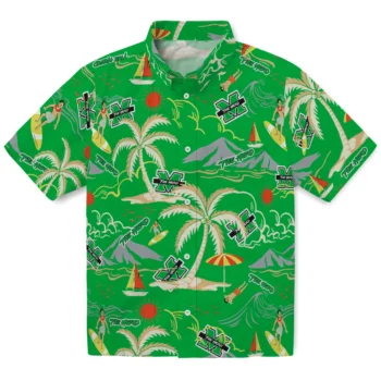 marshall thundering herd palm tree island green hawaiian shirts best selling