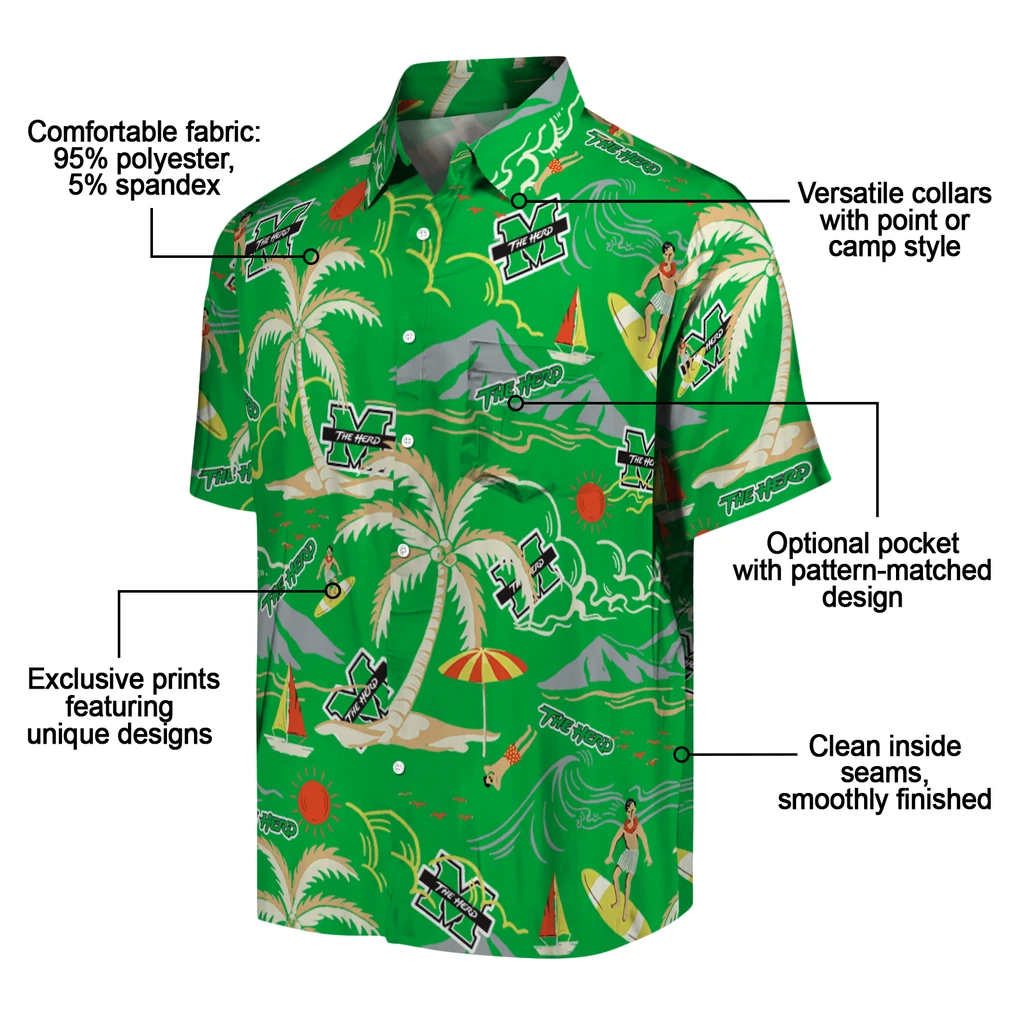 Marshall Thundering Herd Hawaiian Shirt - Palm Tree Island marshall thundering herd palm tree island green hawaiian shirts new arrival