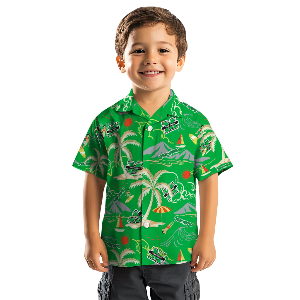 Marshall Thundering Herd Hawaiian Shirt - Palm Tree Island marshall thundering herd palm tree island green hawaiian shirts top rated