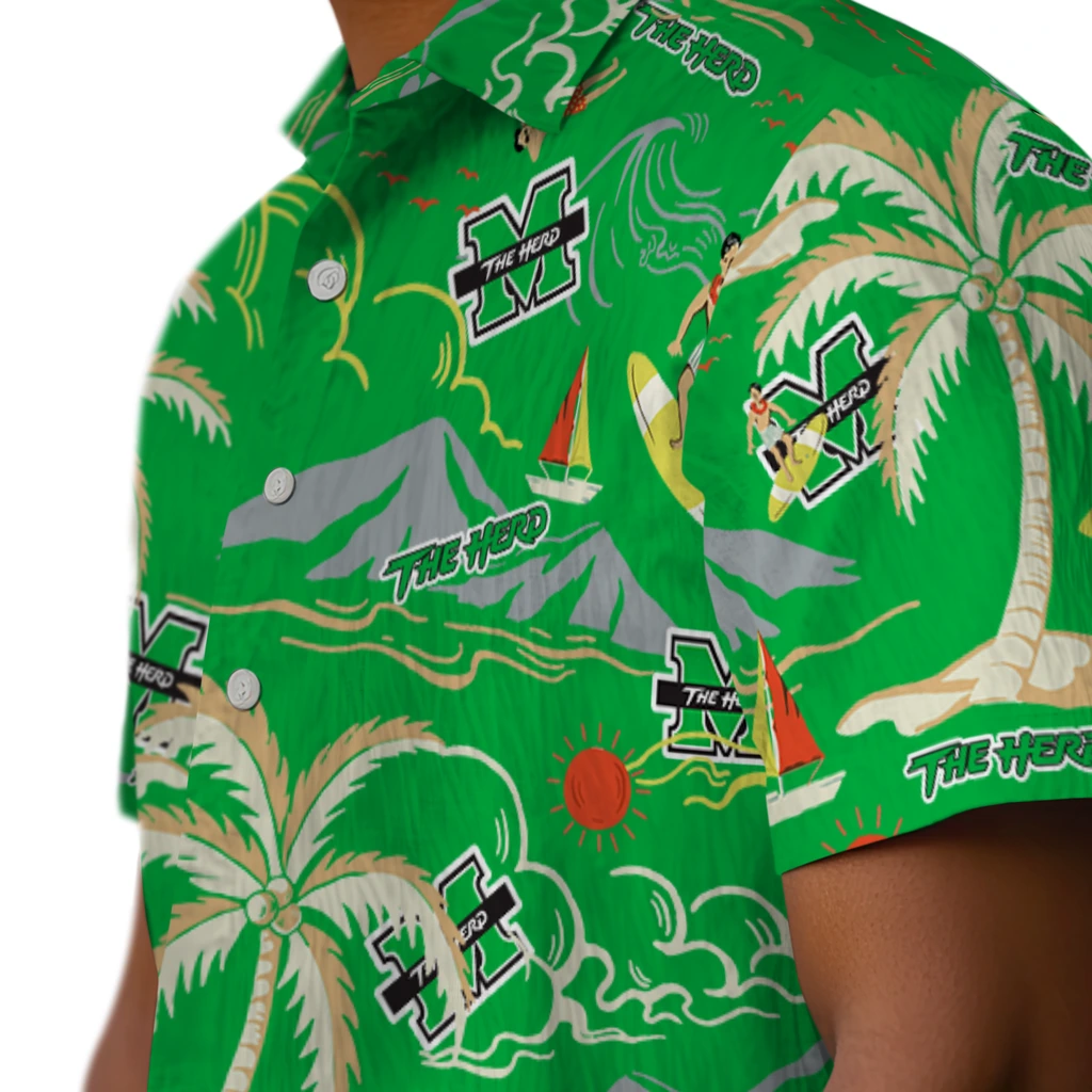 Marshall Thundering Herd Hawaiian Shirt - Palm Tree Island marshall thundering herd palm tree island green hawaiian shirts trendy