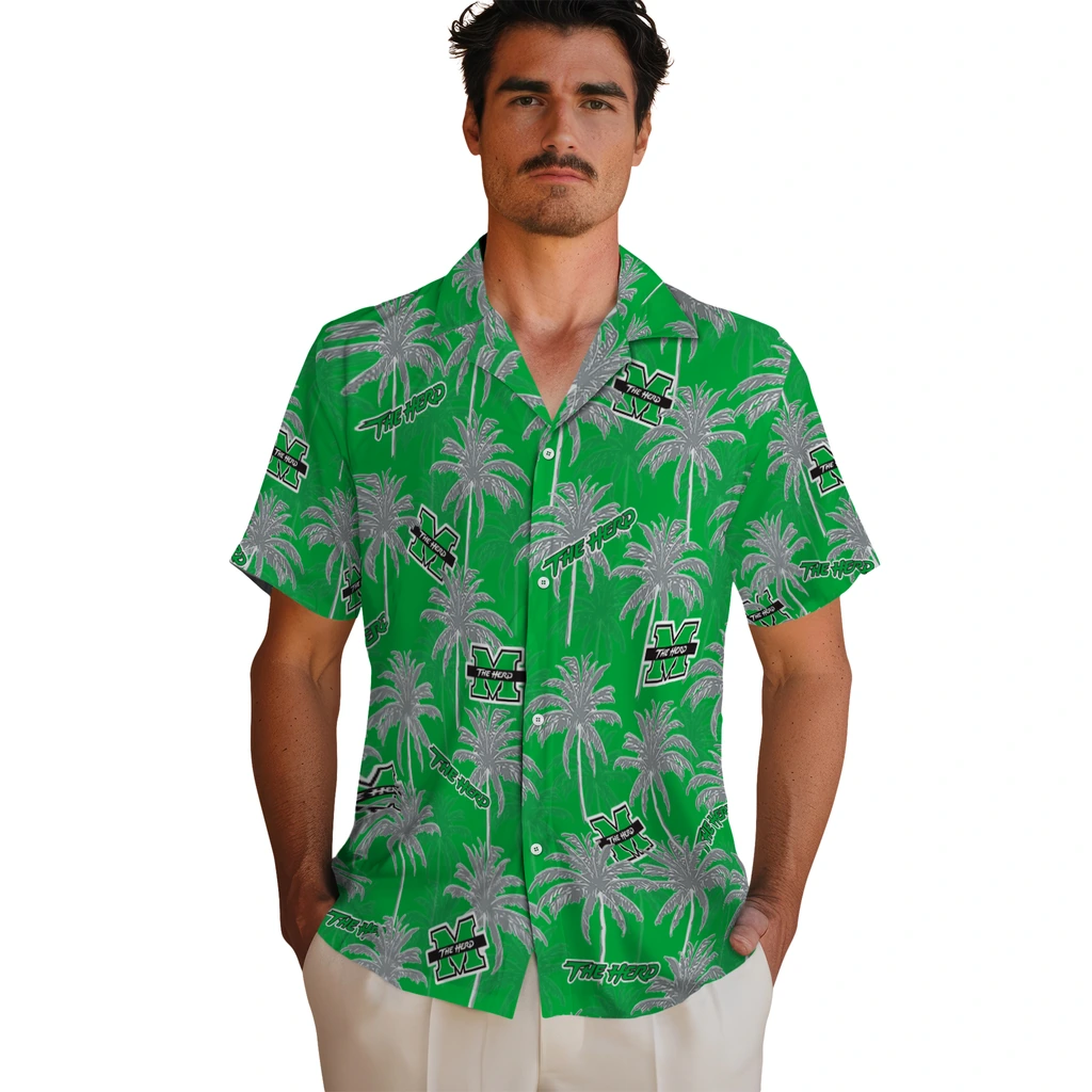 Marshall Thundering Herd Hawaiian Shirt - Palm Tree Motif marshall thundering herd palm grove green hawaiian shirts fashion forward