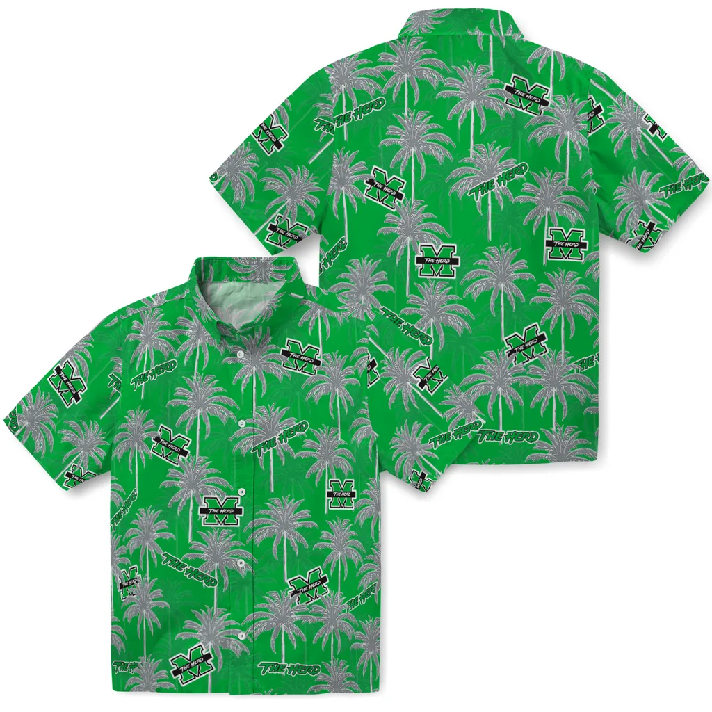 Marshall Thundering Herd Hawaiian Shirt - Palm Tree Motif marshall thundering herd palm grove green hawaiian shirts high quality