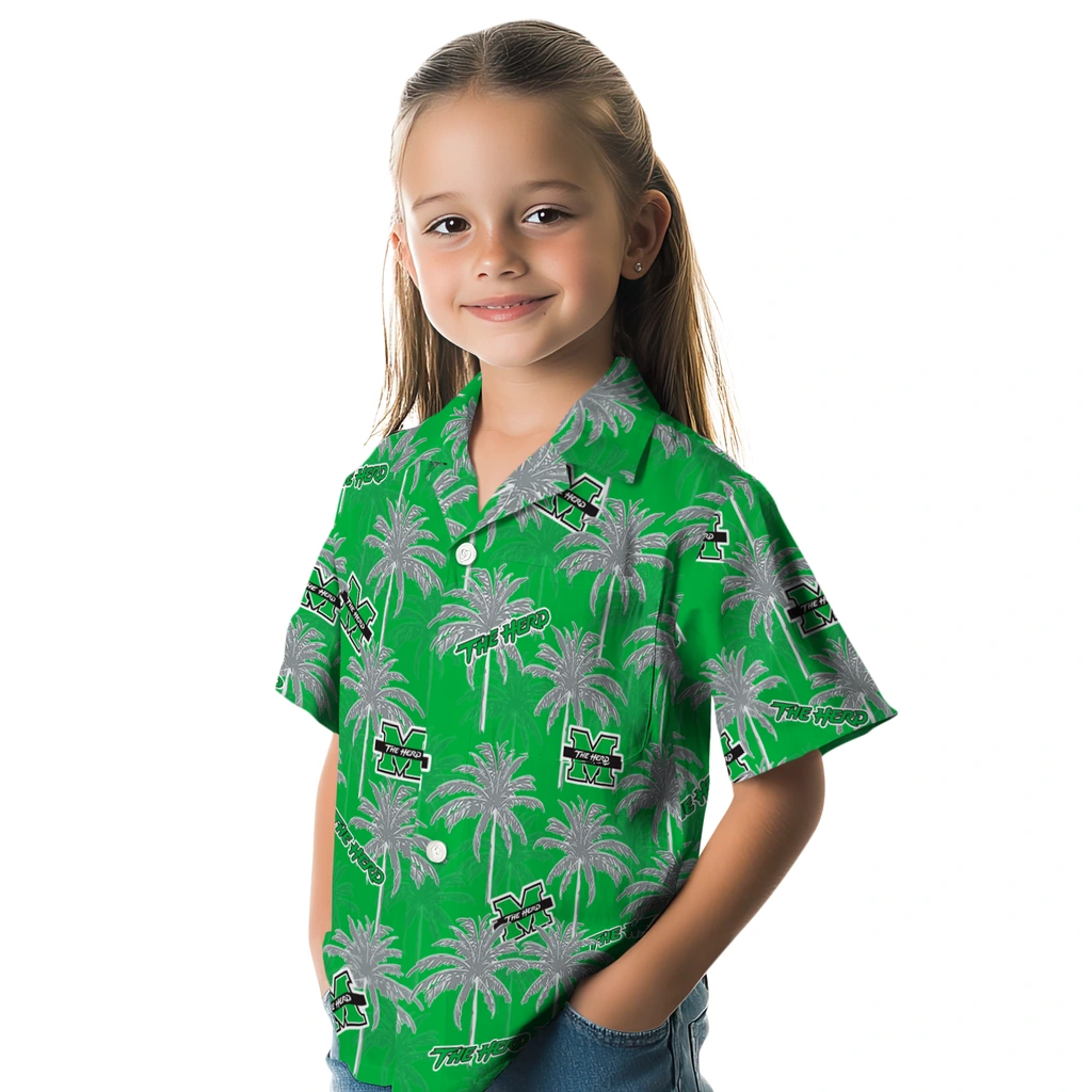Marshall Thundering Herd Hawaiian Shirt - Palm Tree Motif marshall thundering herd palm grove green hawaiian shirts premium grade