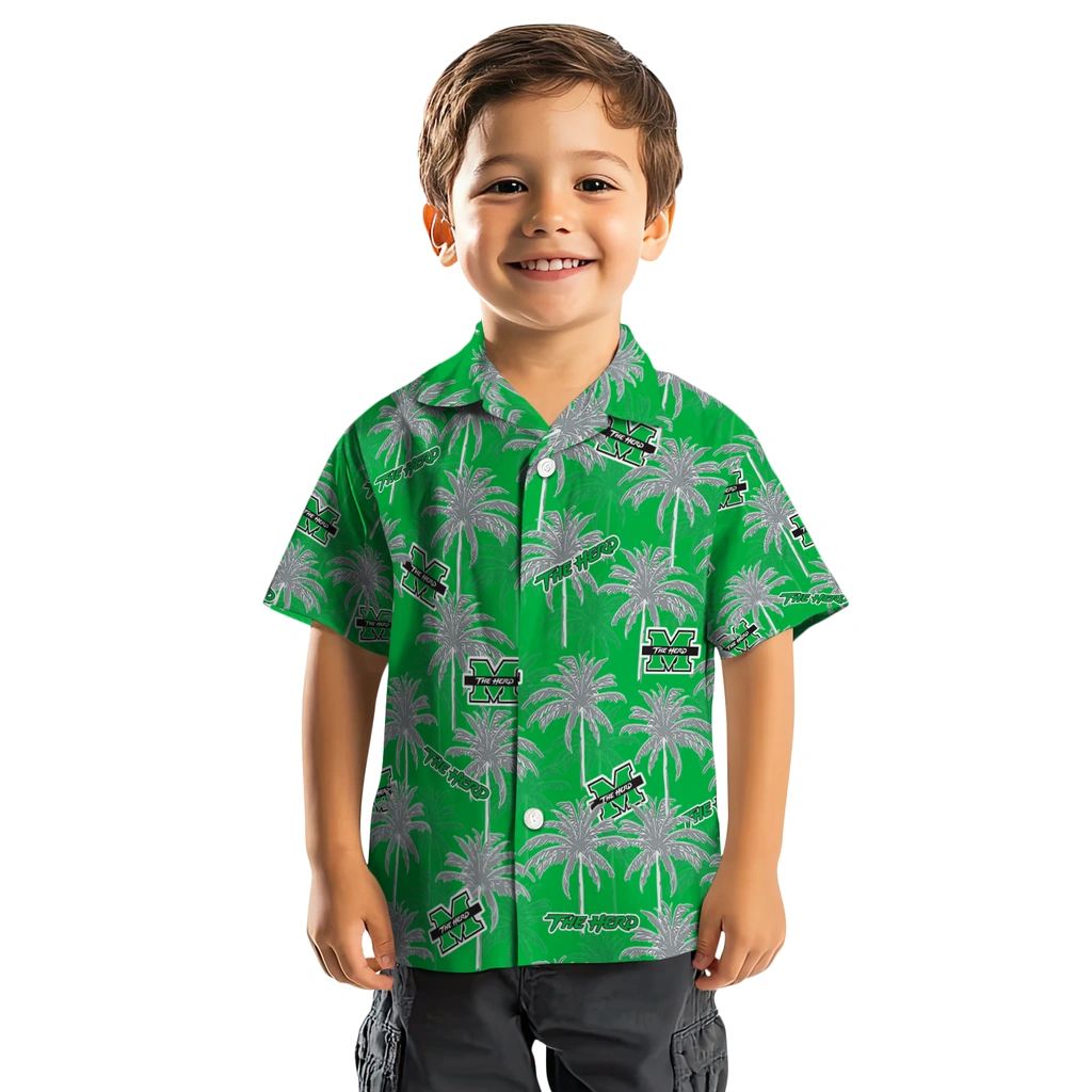 Marshall Thundering Herd Hawaiian Shirt - Palm Tree Motif marshall thundering herd palm grove green hawaiian shirts top rated
