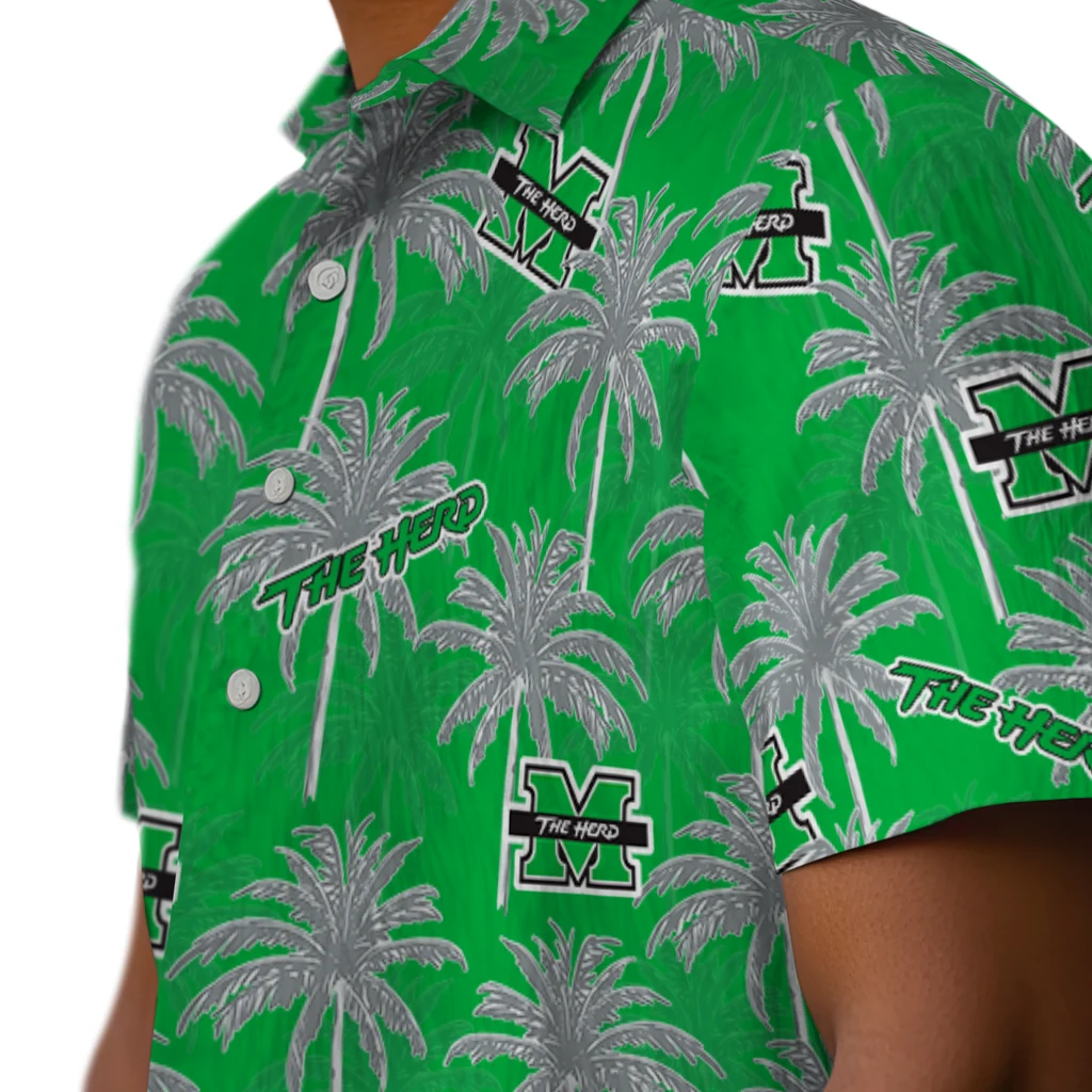 Marshall Thundering Herd Hawaiian Shirt - Palm Tree Motif marshall thundering herd palm grove green hawaiian shirts trendy