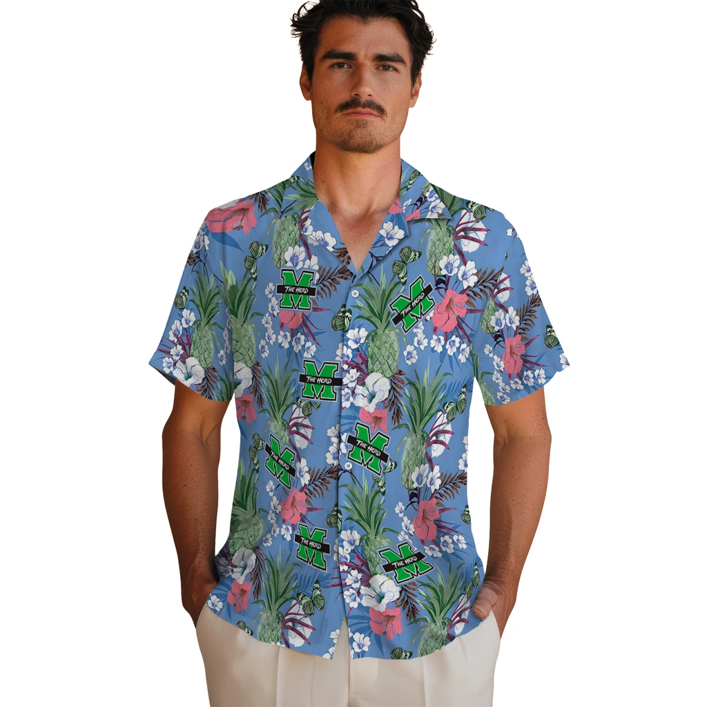 Marshall Thundering Herd Hawaiian Shirt - Pineapple Bouquet marshall thundering herd pineapple bouquet best sky blue hawaiian shirts fashion forward