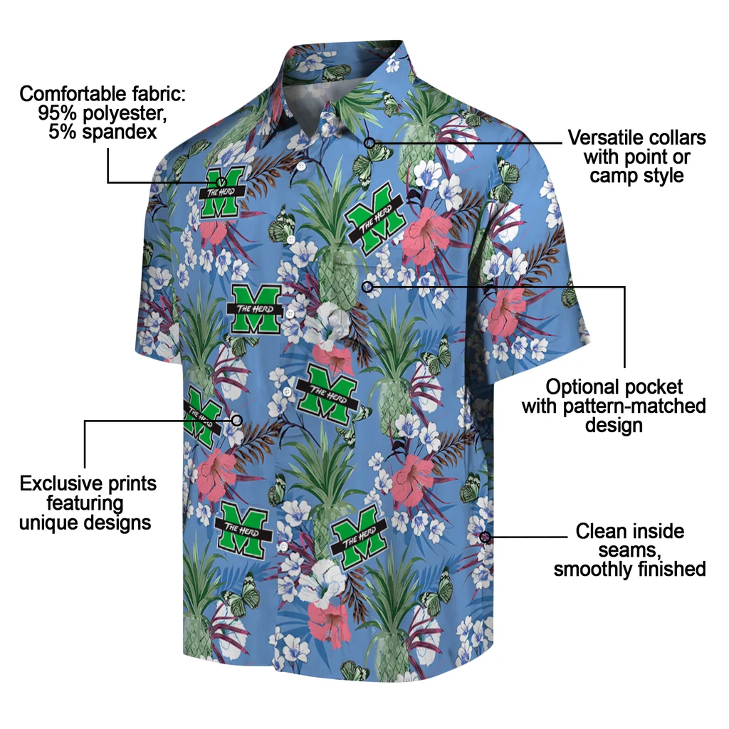 Marshall Thundering Herd Hawaiian Shirt - Pineapple Bouquet marshall thundering herd pineapple bouquet best sky blue hawaiian shirts new arrival