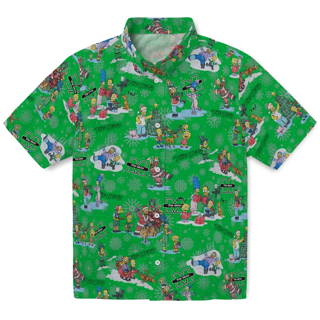 Marshall Thundering Herd Hawaiian Shirt - Simpsons Christmas marshall thundering herd simpsons christmas green hawaiian shirts best selling