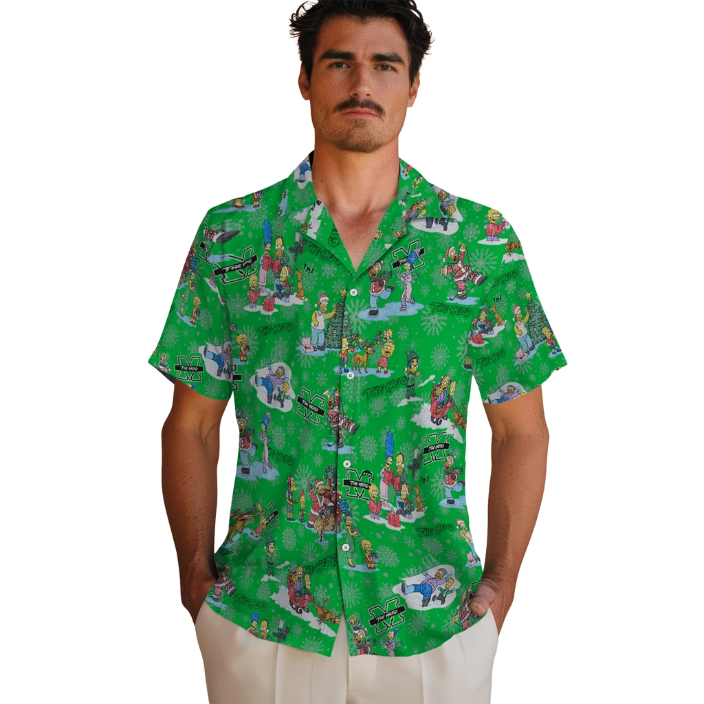 Marshall Thundering Herd Hawaiian Shirt - Simpsons Christmas marshall thundering herd simpsons christmas green hawaiian shirts fashion forward