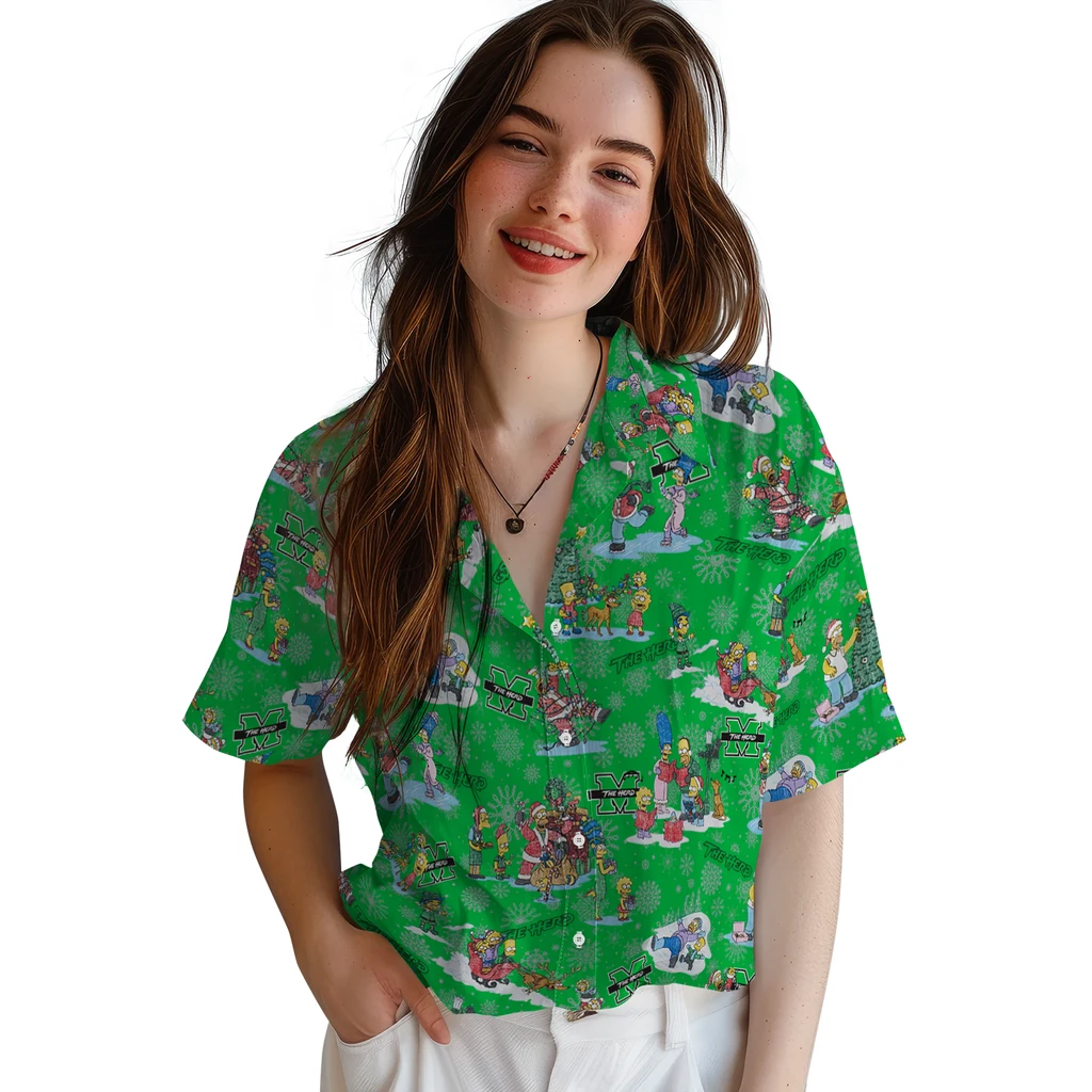 Marshall Thundering Herd Hawaiian Shirt - Simpsons Christmas marshall thundering herd simpsons christmas green hawaiian shirts latest model