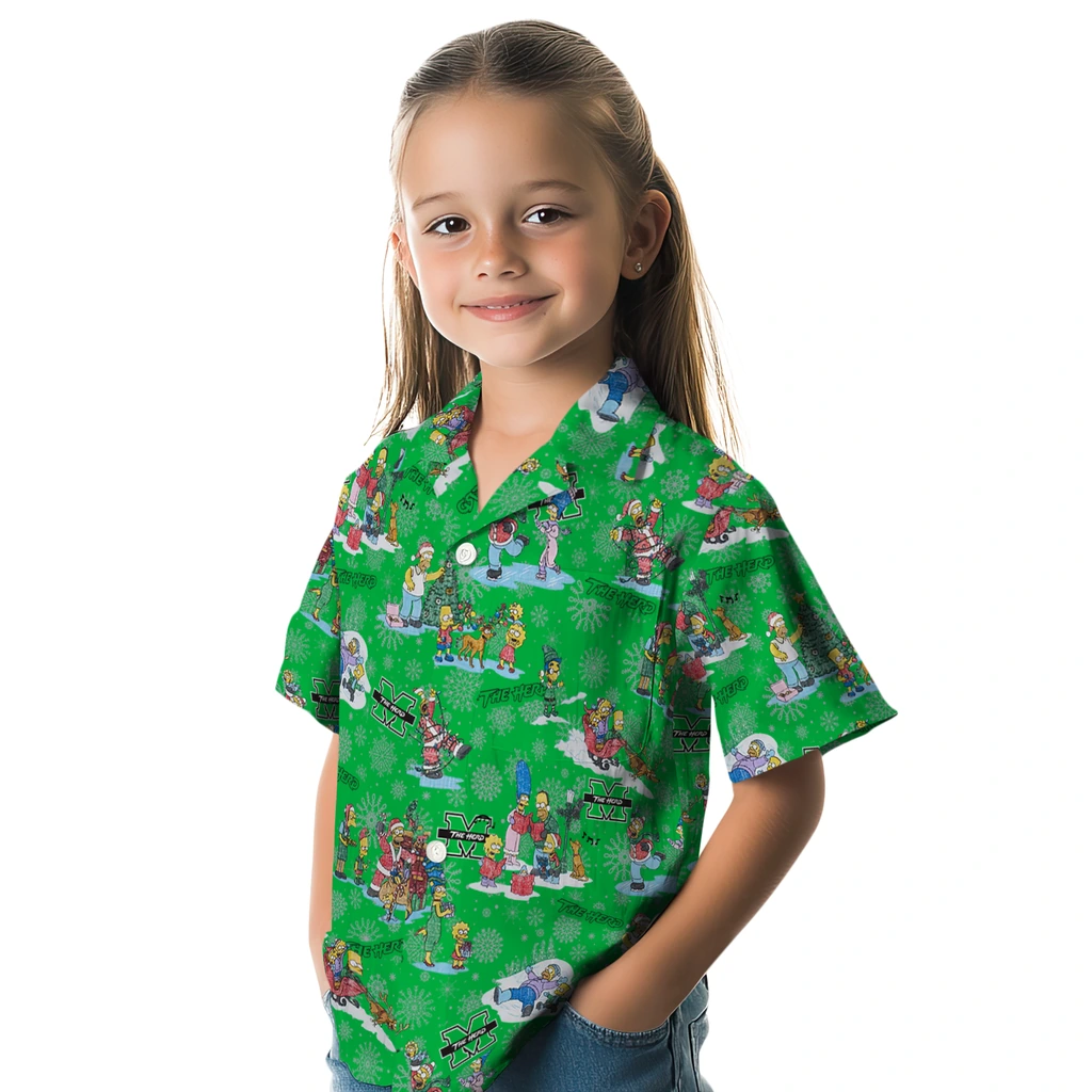 Marshall Thundering Herd Hawaiian Shirt - Simpsons Christmas marshall thundering herd simpsons christmas green hawaiian shirts premium grade