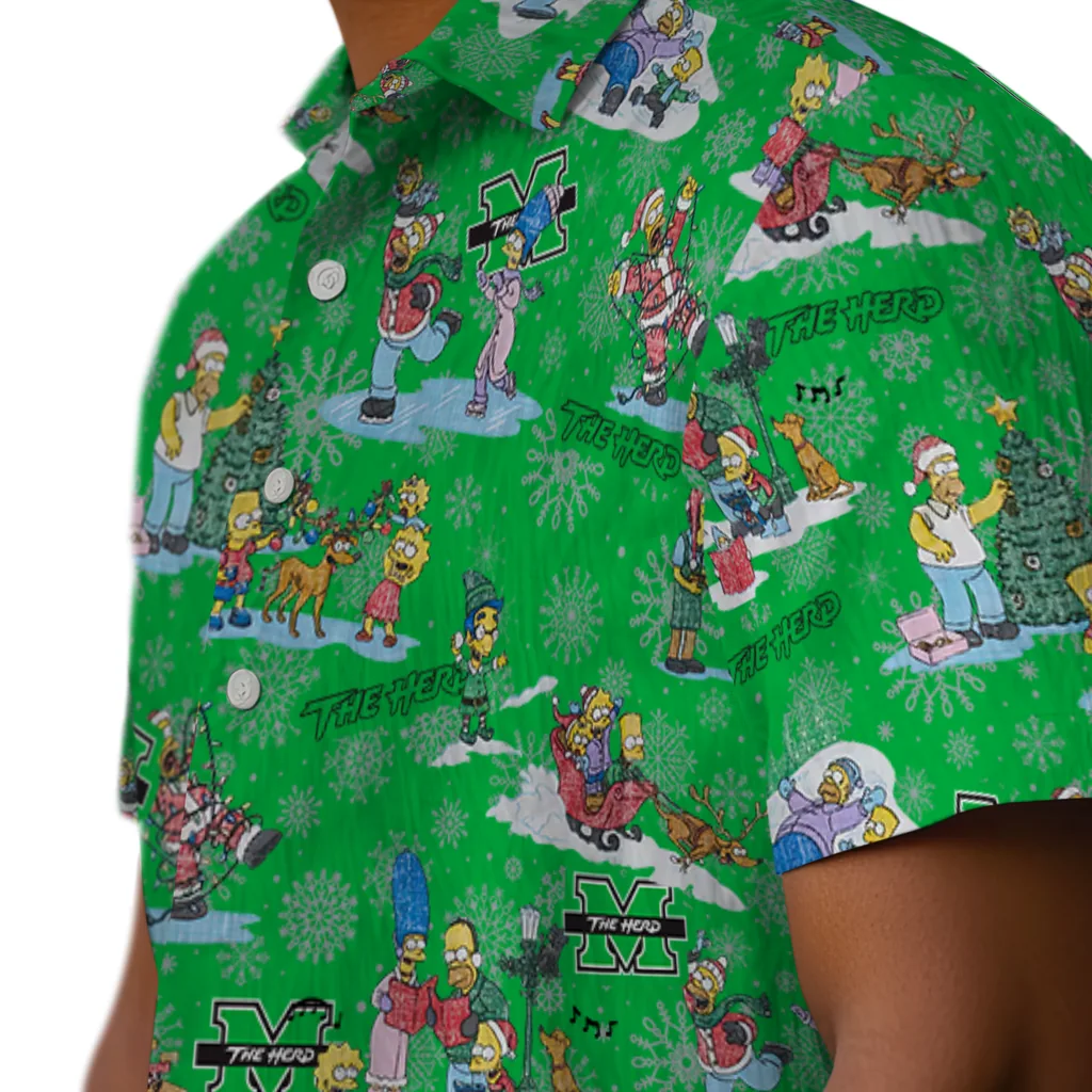 Marshall Thundering Herd Hawaiian Shirt - Simpsons Christmas marshall thundering herd simpsons christmas green hawaiian shirts trendy