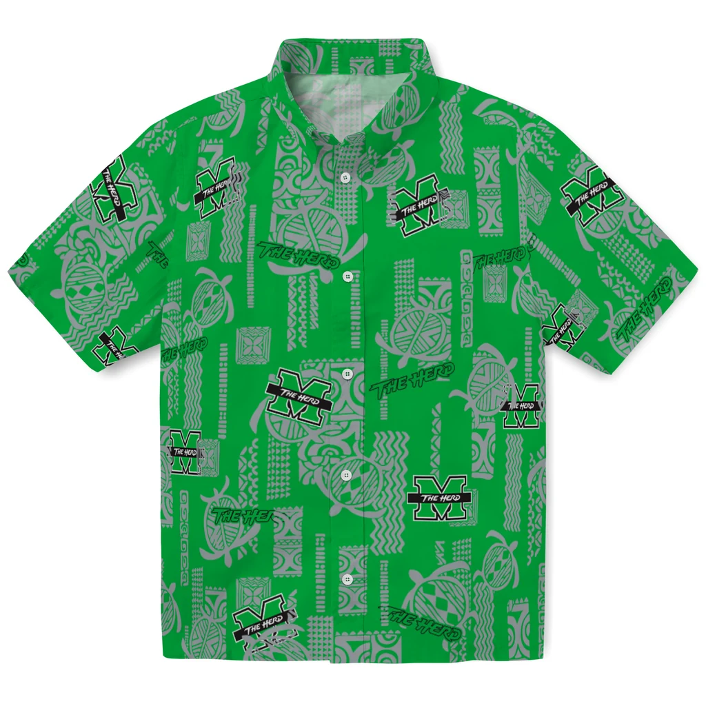 Marshall Thundering Herd Hawaiian Shirt - Turtle Lines marshall thundering herd turtle lines green hawaiian shirts best selling