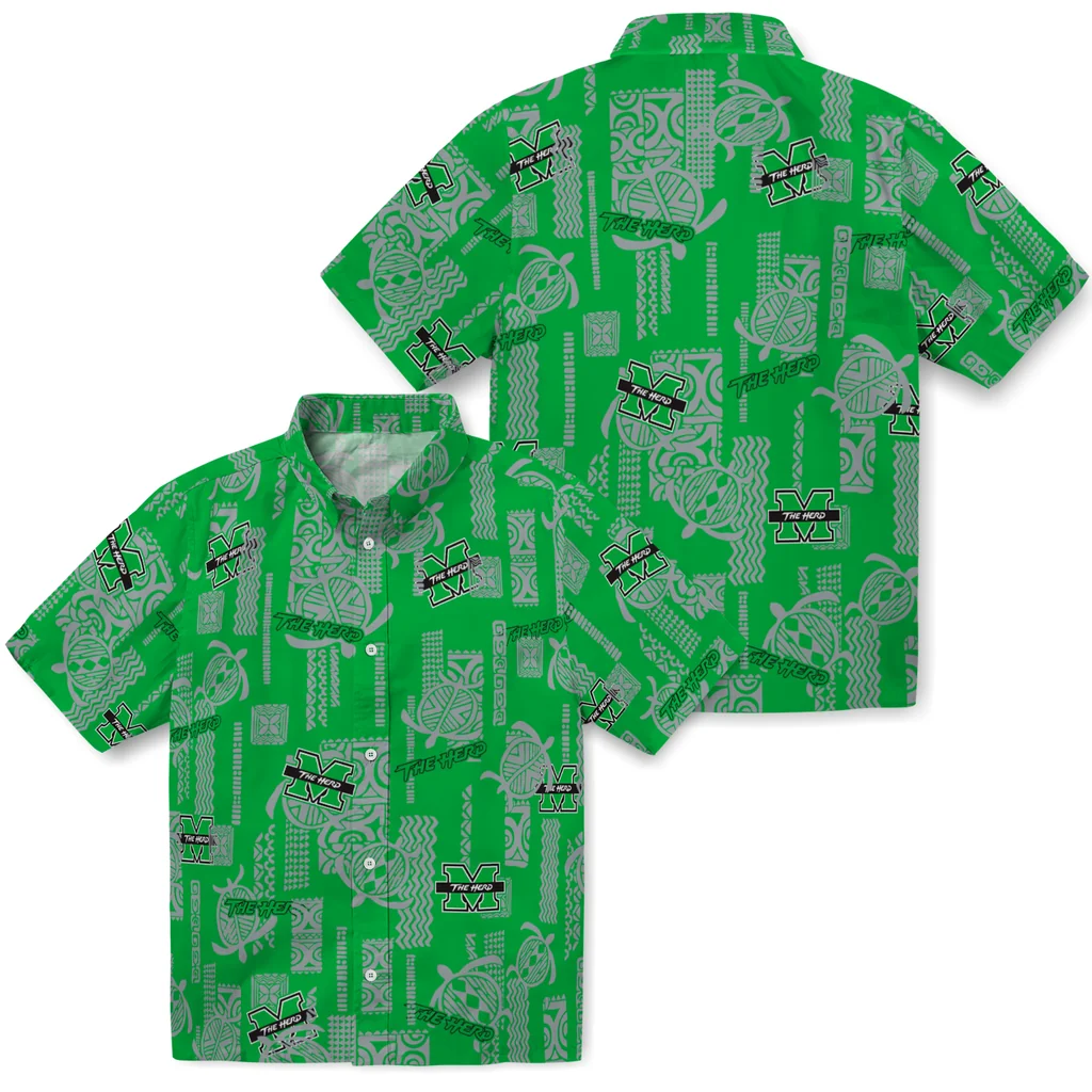 Marshall Thundering Herd Hawaiian Shirt - Turtle Lines marshall thundering herd turtle lines green hawaiian shirts high quality