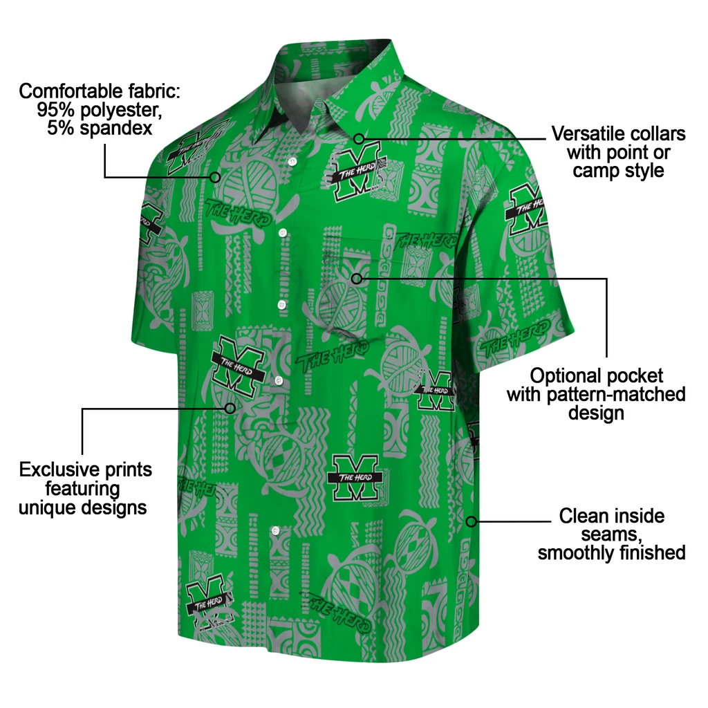 Marshall Thundering Herd Hawaiian Shirt - Turtle Lines marshall thundering herd turtle lines green hawaiian shirts new arrival