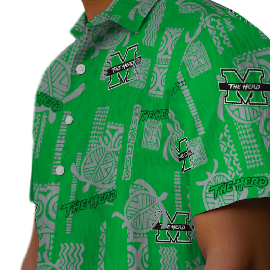 Marshall Thundering Herd Hawaiian Shirt - Turtle Lines marshall thundering herd turtle lines green hawaiian shirts trendy