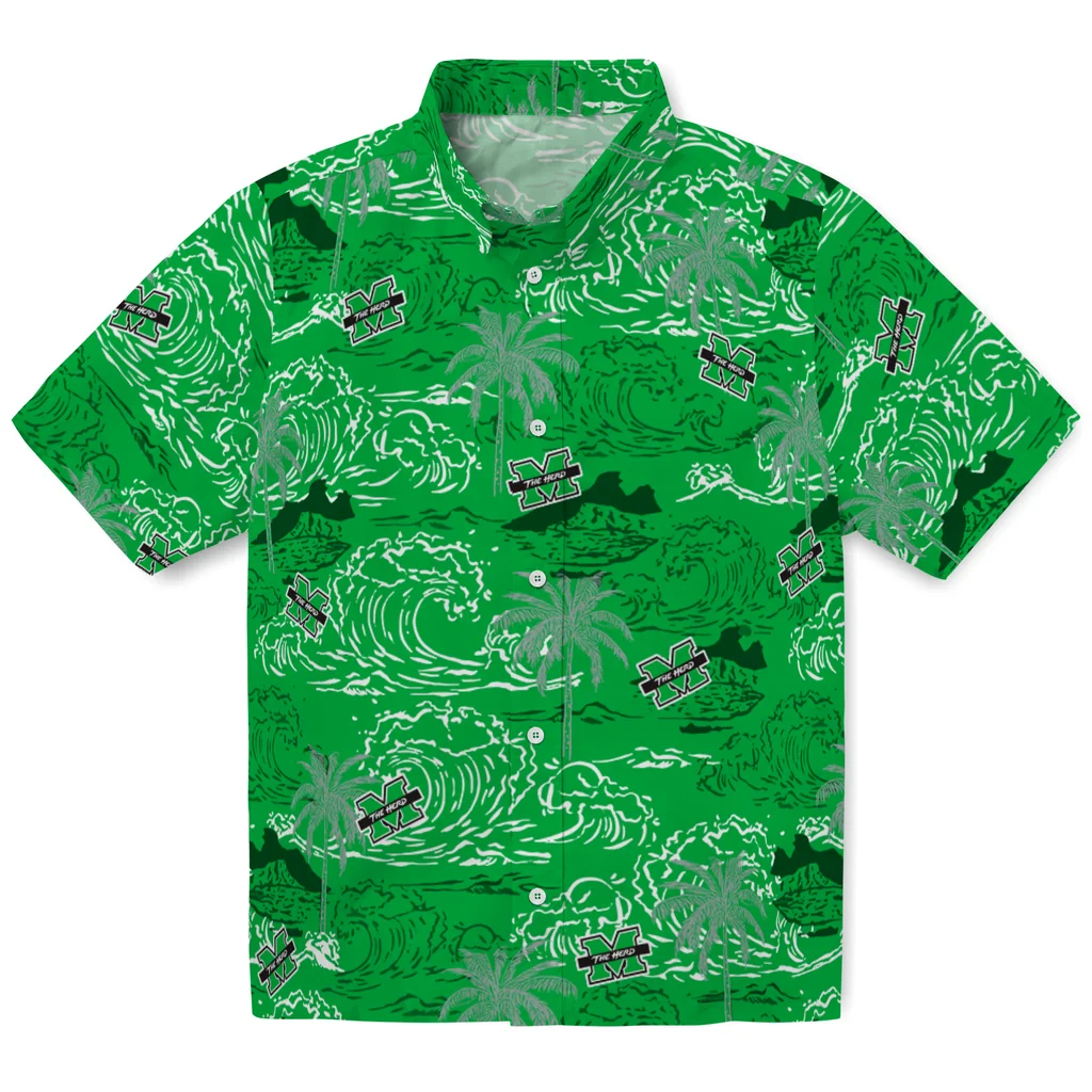 Marshall Thundering Herd Hawaiian Shirt - Wave Palm marshall thundering herd wave palm green hawaiian shirts best selling