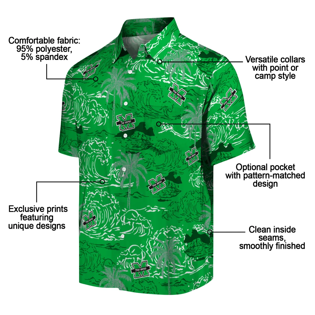 Marshall Thundering Herd Hawaiian Shirt - Wave Palm marshall thundering herd wave palm green hawaiian shirts new arrival