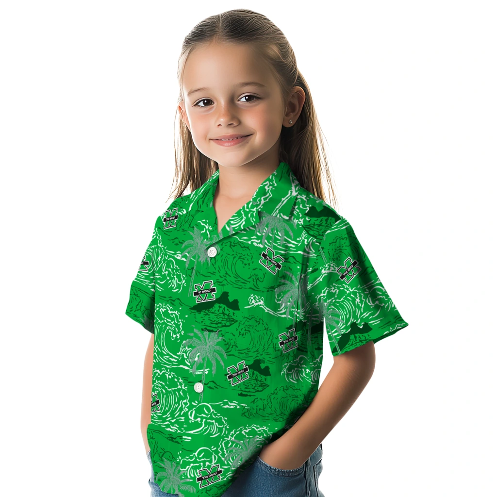 Marshall Thundering Herd Hawaiian Shirt - Wave Palm marshall thundering herd wave palm green hawaiian shirts premium grade