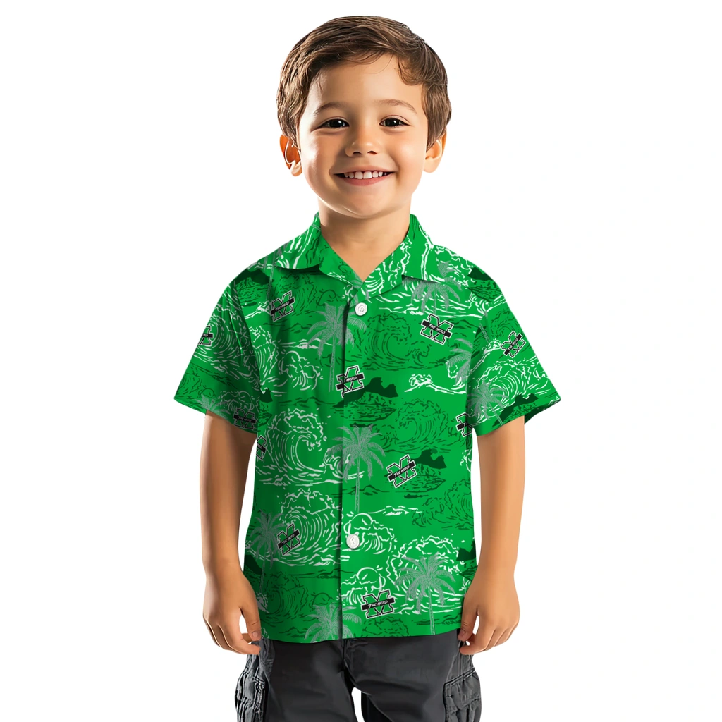 Marshall Thundering Herd Hawaiian Shirt - Wave Palm marshall thundering herd wave palm green hawaiian shirts top rated