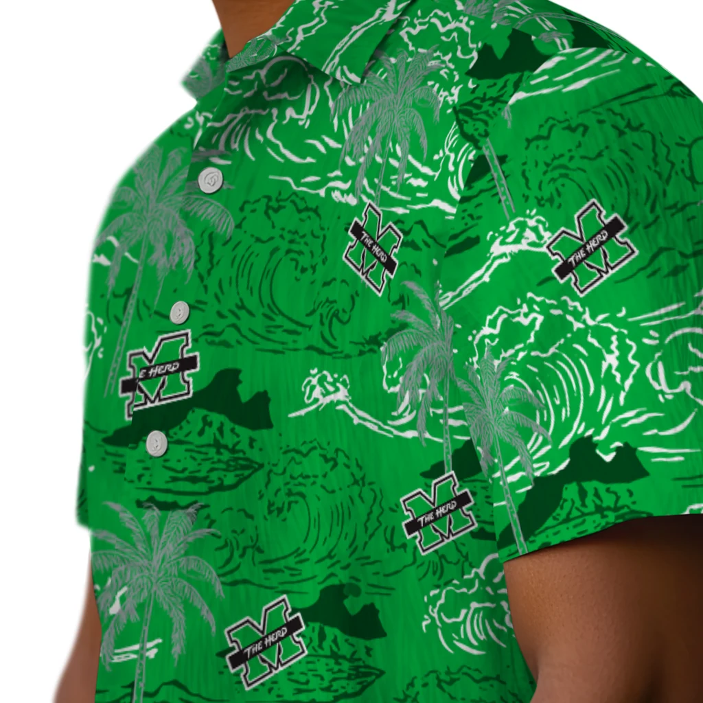 Marshall Thundering Herd Hawaiian Shirt - Wave Palm marshall thundering herd wave palm green hawaiian shirts trendy