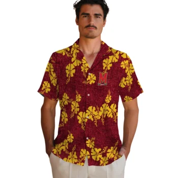 maryland terrapins hibiscus petals red hawaiian shirts fashion forward