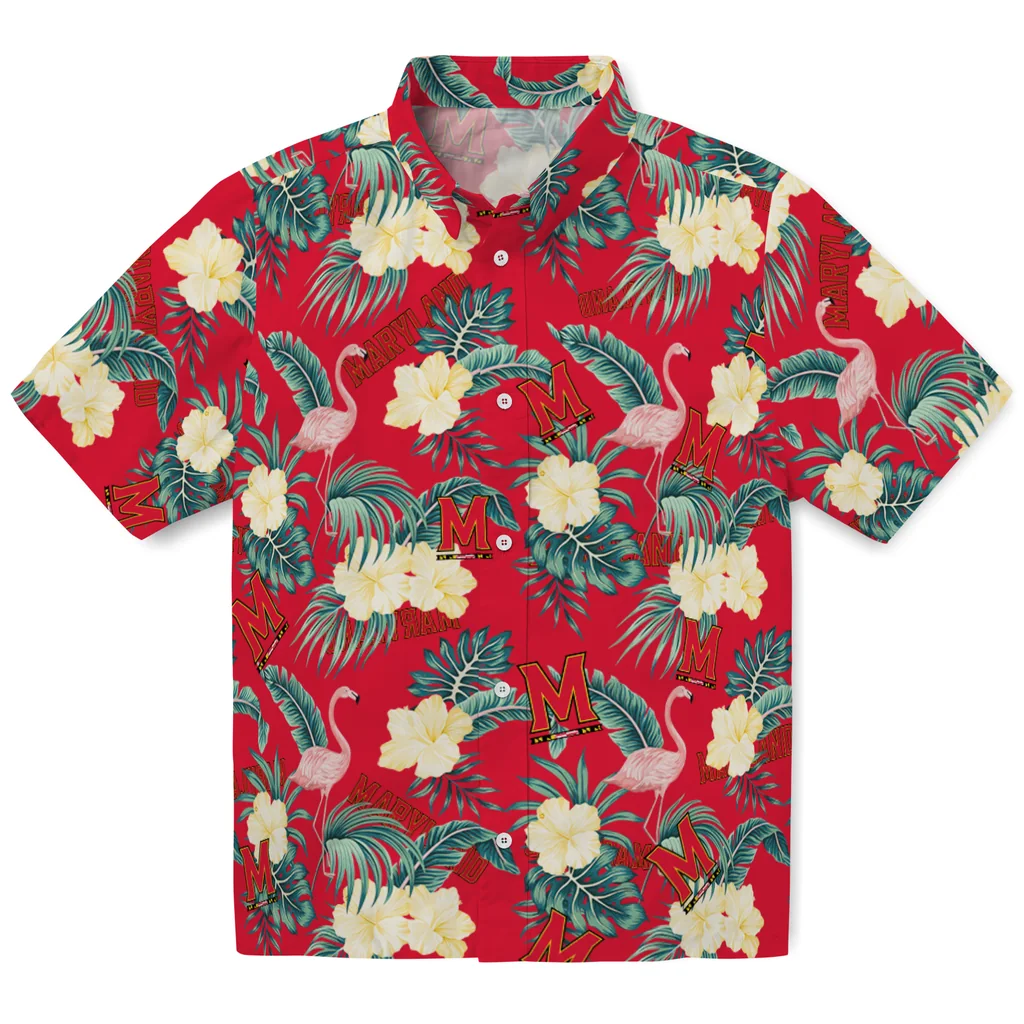 Maryland Terrapins Hawaiian Shirt - Flamingo and Hibiscus maryland terrapins flamingo palms red hawaiian shirts best selling