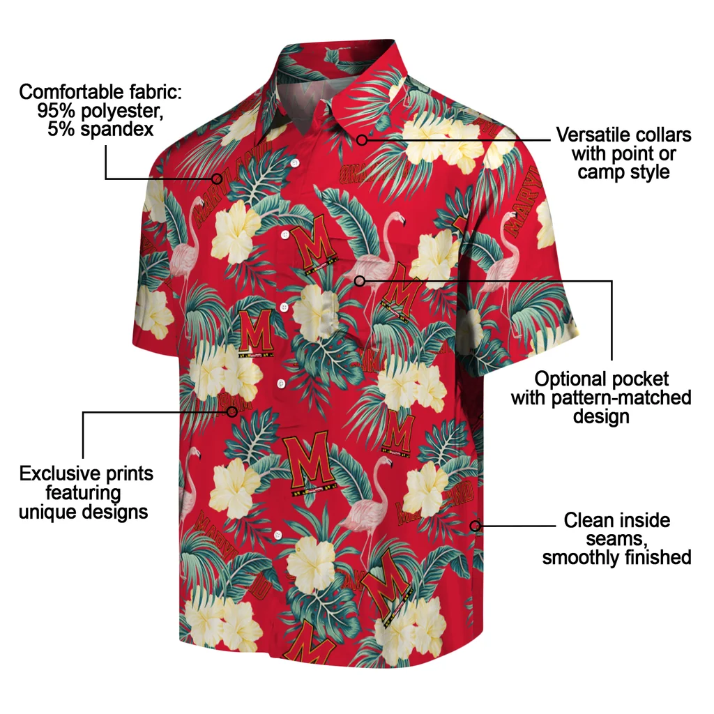 Maryland Terrapins Hawaiian Shirt - Flamingo and Hibiscus maryland terrapins flamingo palms red hawaiian shirts new arrival