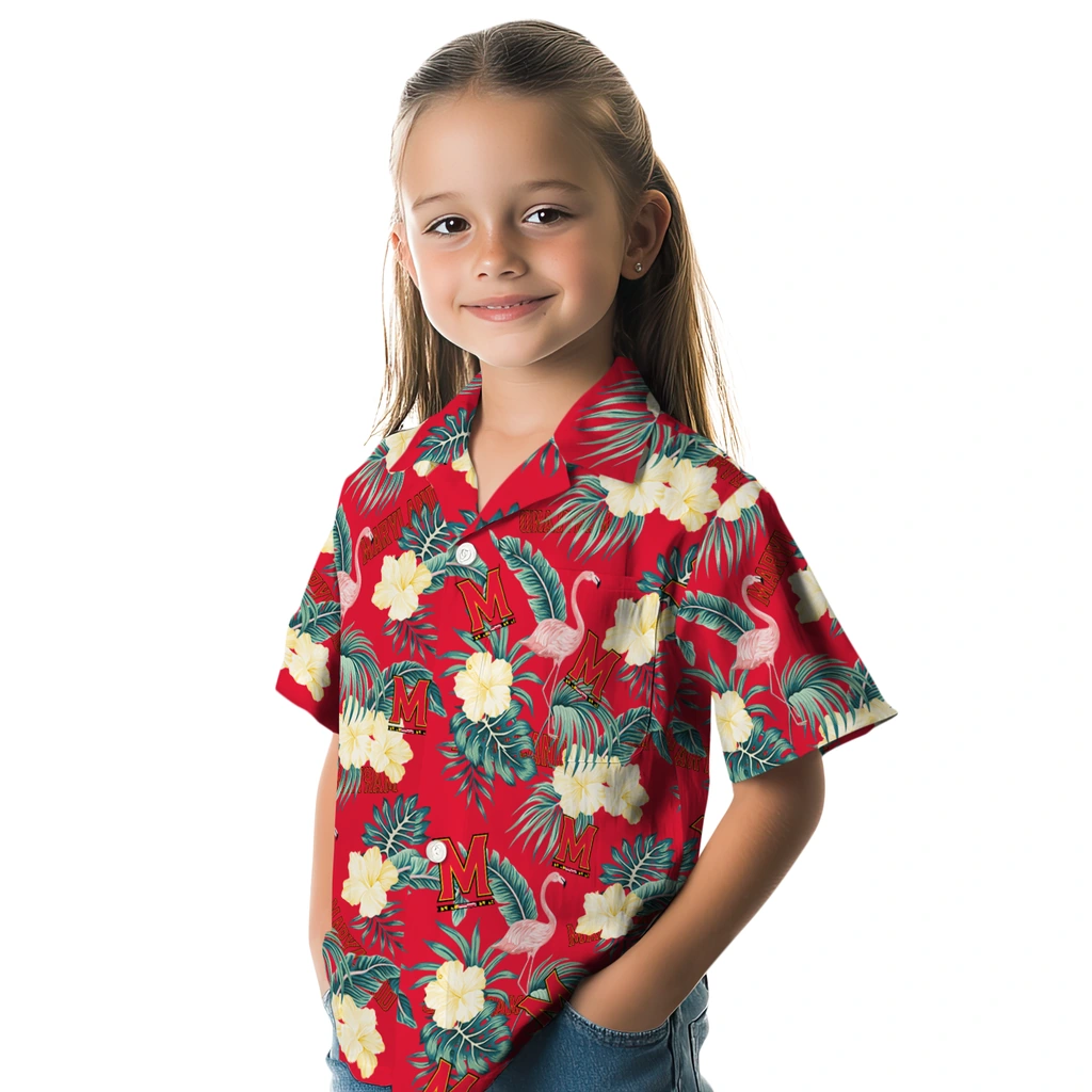 Maryland Terrapins Hawaiian Shirt - Flamingo and Hibiscus maryland terrapins flamingo palms red hawaiian shirts premium grade