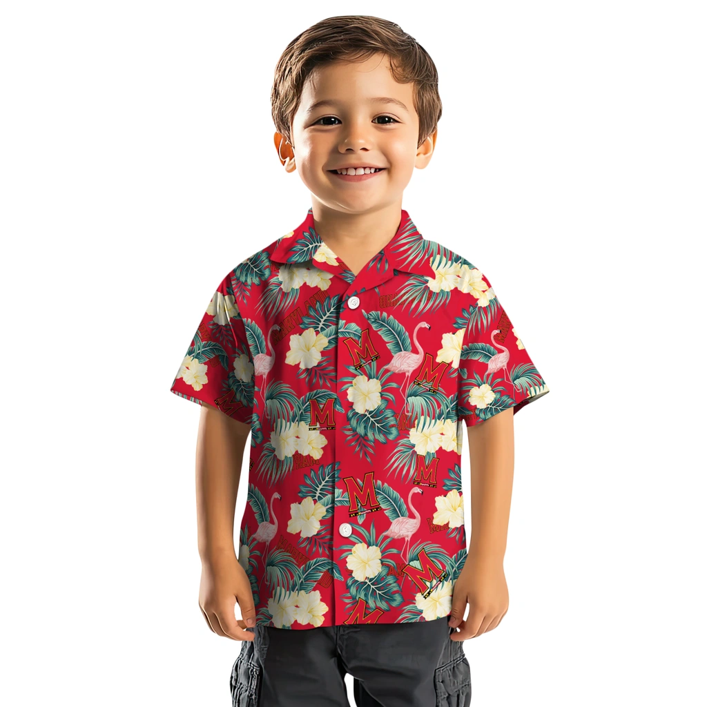 Maryland Terrapins Hawaiian Shirt - Flamingo and Hibiscus maryland terrapins flamingo palms red hawaiian shirts top rated