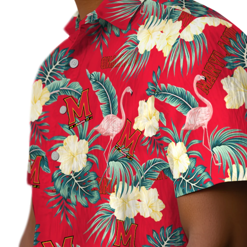 Maryland Terrapins Hawaiian Shirt - Flamingo and Hibiscus maryland terrapins flamingo palms red hawaiian shirts trendy