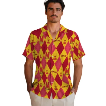 maryland terrapins balloon plaid red hawaiian shirts fashion forward