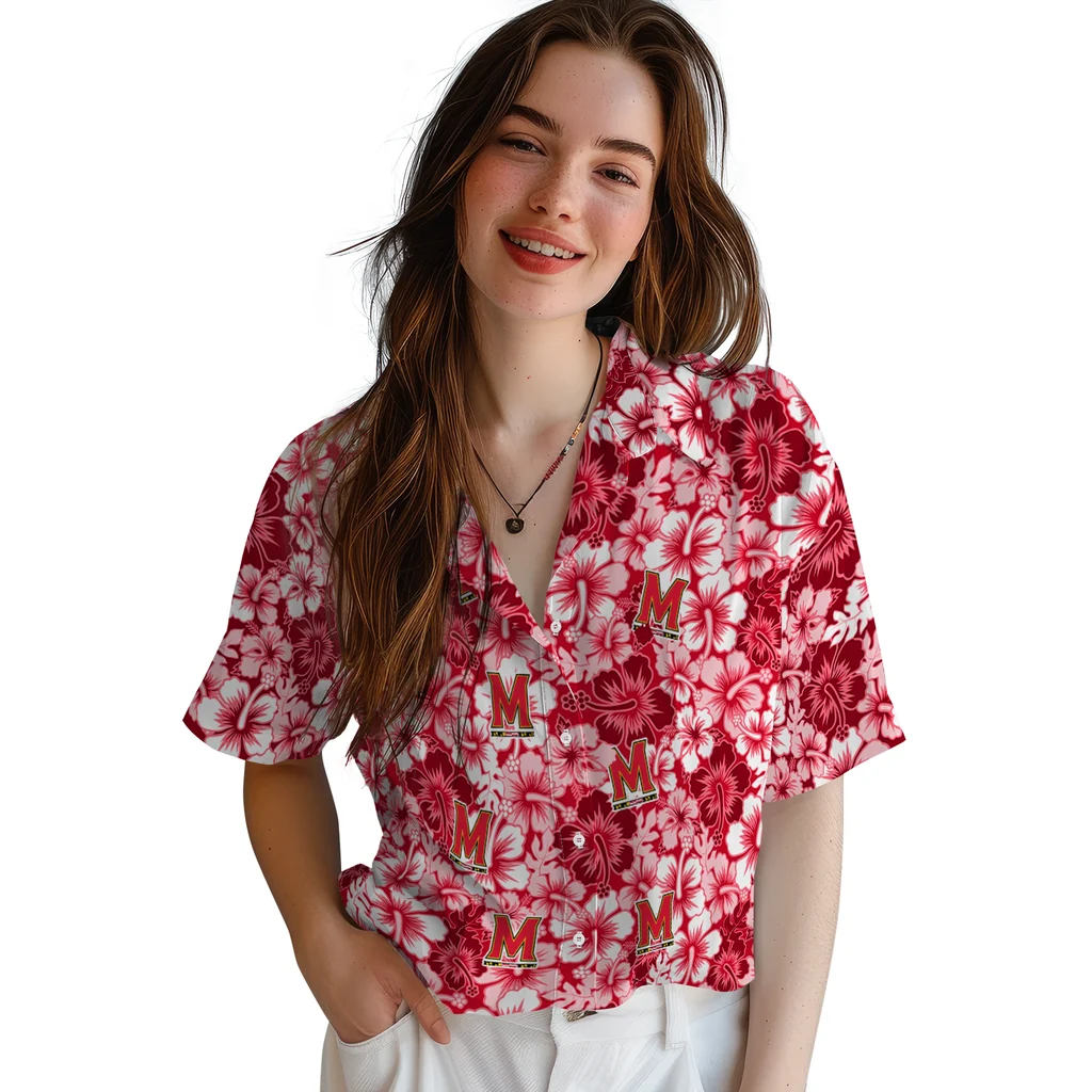 Maryland Terrapins Hawaiian Shirt - Hibiscus Blooms maryland terrapins hibiscus blooms red hawaiian shirts latest model
