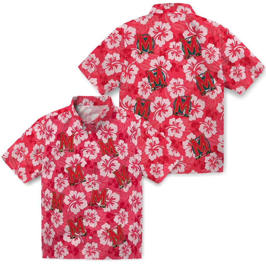 Maryland Terrapins Hawaiian Shirt - Hibiscus Cluster maryland terrapins hibiscus cluster red hawaiian shirts high quality